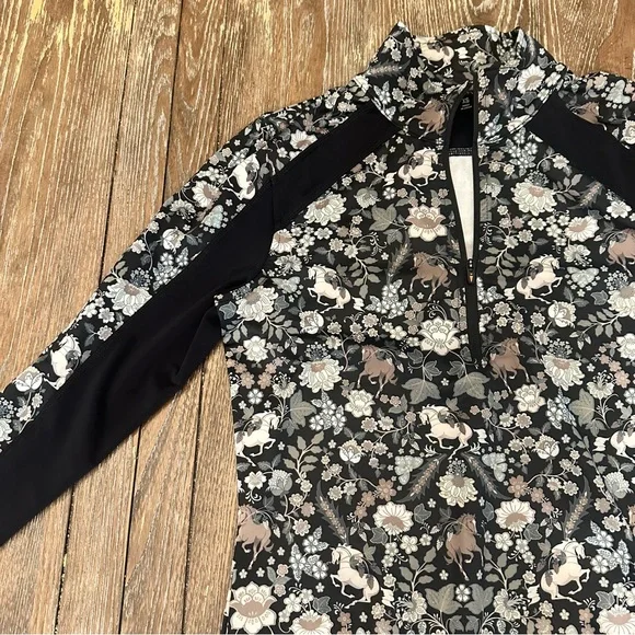 Kerrits Black and Gray Floral Long Sleeve Top - Picture 1 of 14